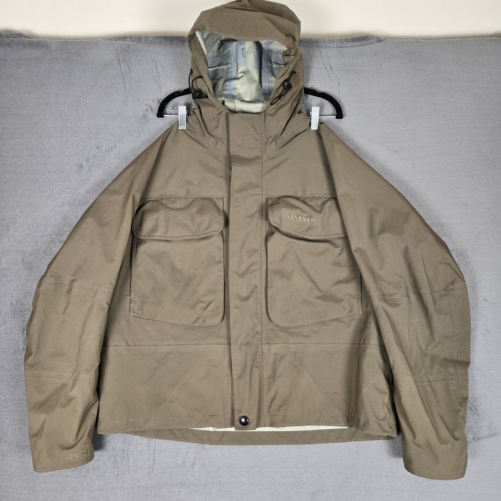 Simms Jacket Mens Large Gore-Tex XCR Wading Fishing Brown Hooded Fly Coat